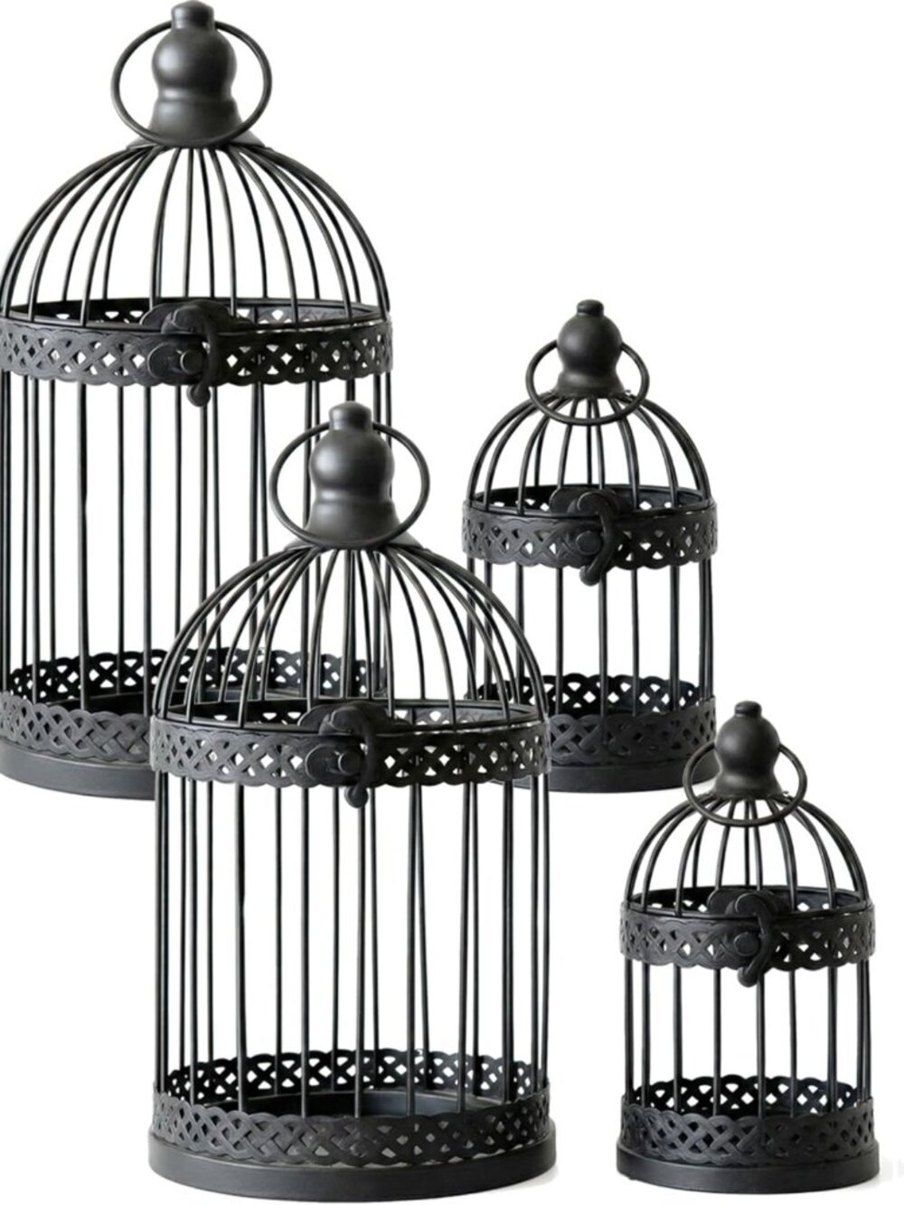 Set of 4 Black Lanterns - Decorative Bird Cage Candle Holders for Halloween